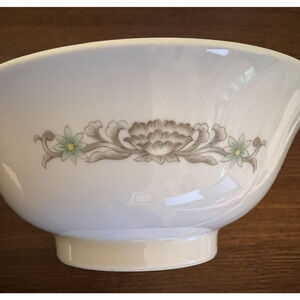 Vtg White Gray & Blue Asian Footed Porcelain Rice Bowl Hand Painted Bird Motif